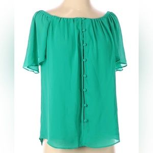 BLUSH , Green boat neckline with ruched , details blouse